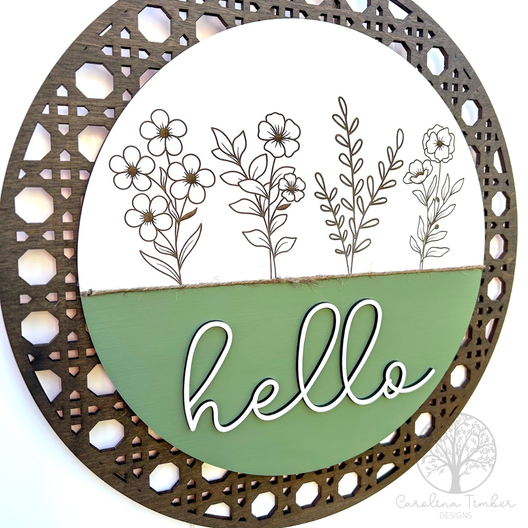 Hello Floral Door Hanger
