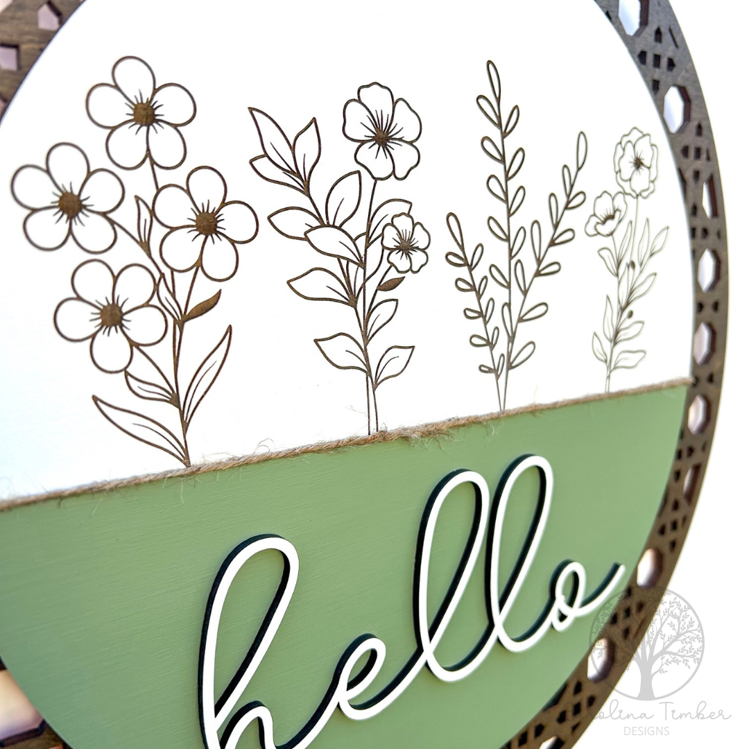 Hello Floral Door Hanger