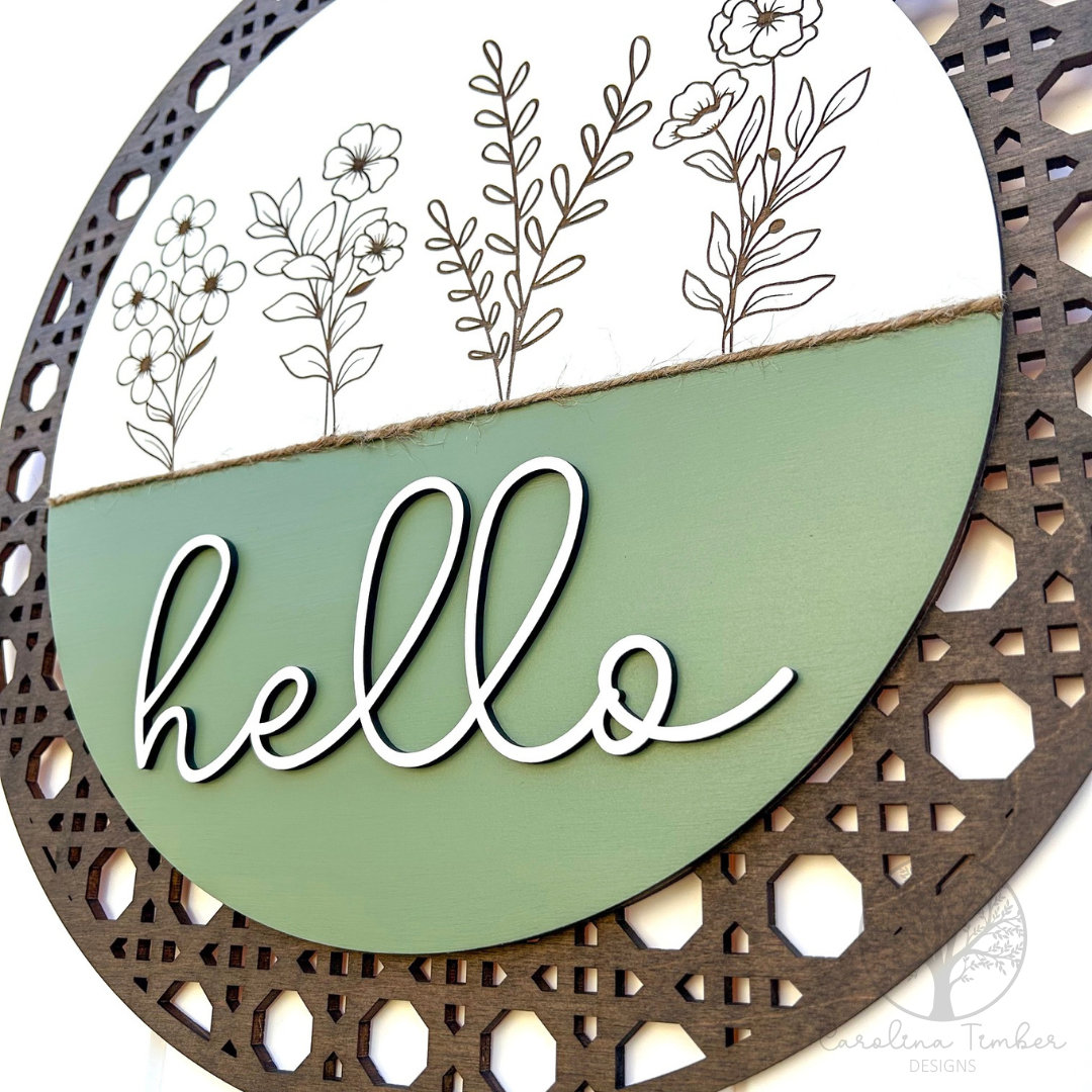 Hello Floral Door Hanger